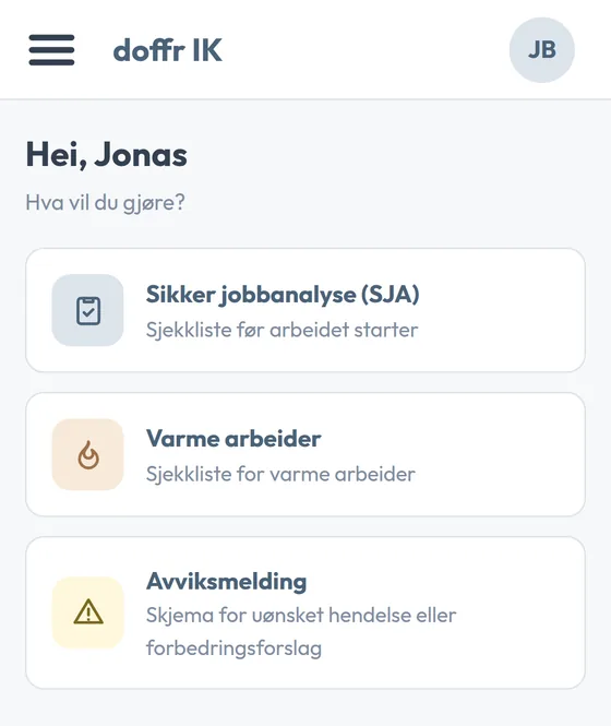 Samme oversikt på mobil, med de samme snarveiene under hverandre